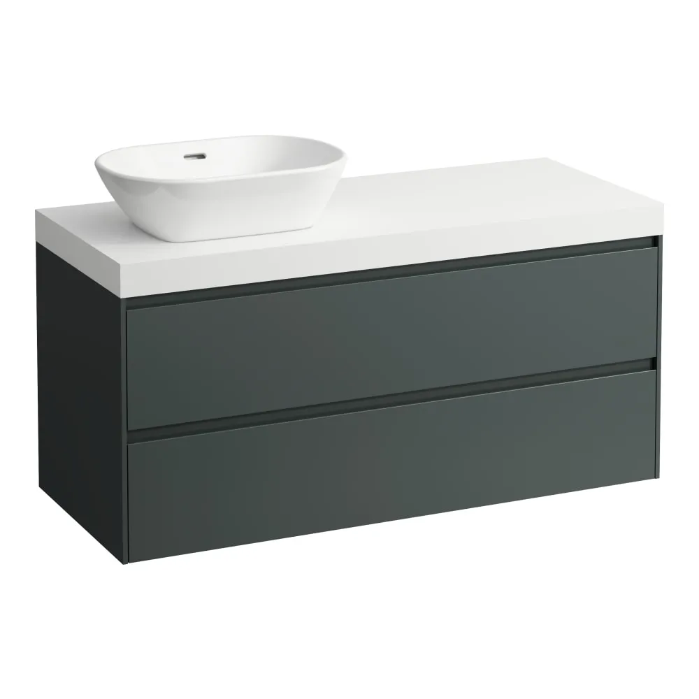 LAUFEN LANI Modulární sestava 1200, umyvadlová deska 65 mm (.260 bílá mat), s výřezem vlevo, se 2 zásuvkami 1185 x 495 x 580 mm #H4045721122661 - 266 - Šedá traffic