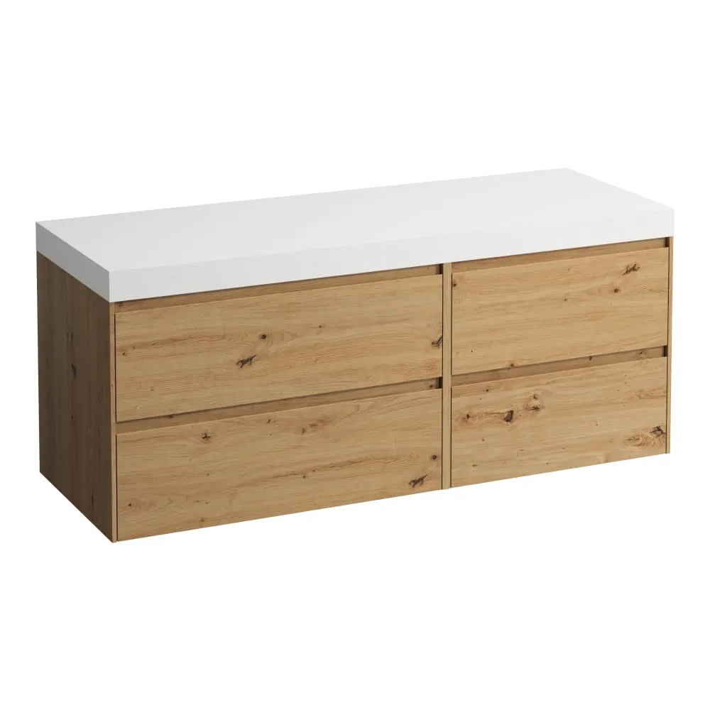 LAUFEN LANI Modulární sestava 1400, umyvadlová deska 65 mm (.260 bílá mat), bez výřezu, se 4 zásuvkami: zásuvkový element 800 levý + zásuvkový element 600 pravý 1370 x 495 x 580 mm #H4045801122671 - 267 - Divoký dub