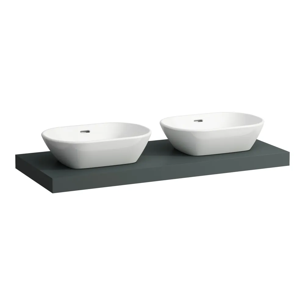 LAUFEN LANI Umyvadlová deska 1200, s výřezy vlevo a vpravo, tloušťka: 65 mm, vč. 2 nástěnných držáků 1185 x 495 x 65 mm #H4046741122661 - 266 - Šedá traffic