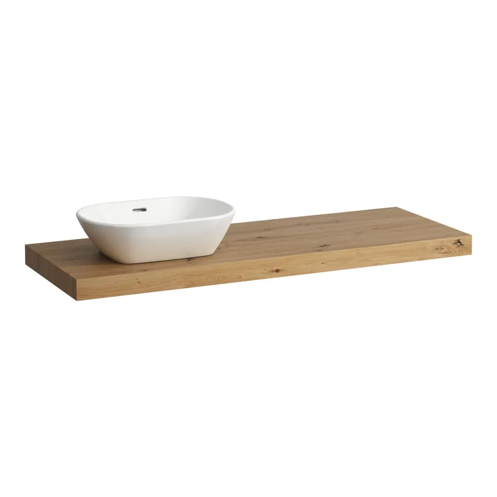 LAUFEN LANI Umyvadlová deska 1400, s výřezem vlevo, tloušťka: 65 mm, vč. 3 nástěnných držáků 1370 x 495 x 65 mm #H4046821122671 - 267 - Divoký dub