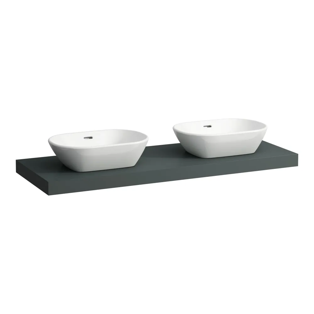 LAUFEN LANI Umyvadlová deska 1600, s výřezem uprostřed, tloušťka: 65 mm, vč. 3 nástěnných držáků 1570 x 495 x 65 mm #H4046911122661 - 266 - Šedá traffic