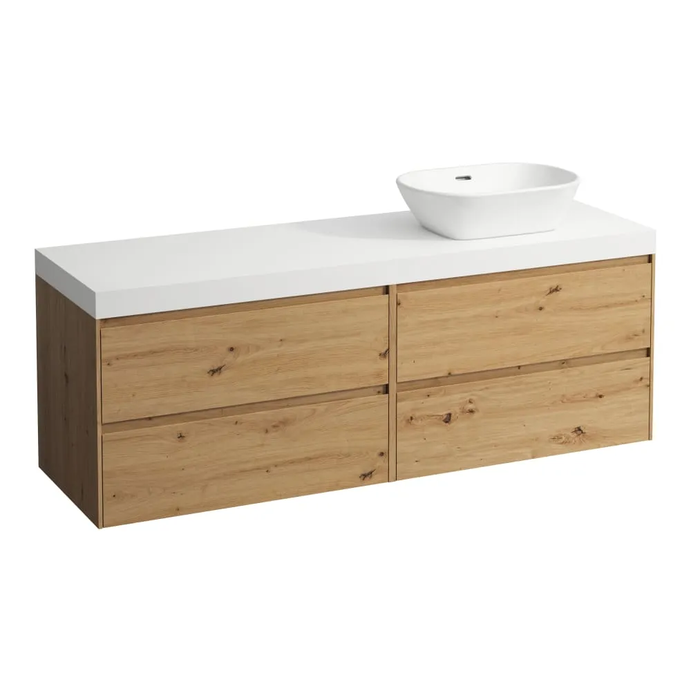 LAUFEN LANI Modulární sestava 1600, umyvadlová deska 65 mm (.260 bílá mat), s výřezem vpravo, se 4 zásuvkami: zásuvkový element 800 pravý + zásuvkový element 800 levý 1570 x 495 x 580 mm #H4045931122671 - 267 - Divoký dub