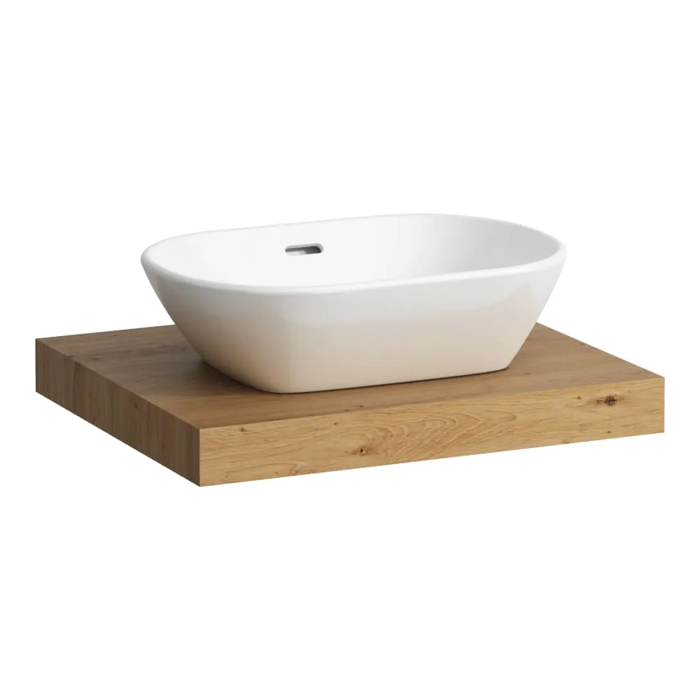 LAUFEN LANI Umyvadlová deska 600, s výřezem uprostřed, tloušťka: 65 mm, vč. 2 nástěnných držáků 585 x 495 x 65 mm #H4046411122671 - 267 - Divoký dub