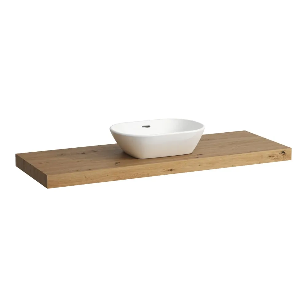 LAUFEN LANI Umyvadlová deska 1400, s výřezem uprostřed, tloušťka: 65 mm, vč. 3 nástěnných držáků 1370 x 495 x 65 mm #H4046811122671 - 267 - Divoký dub