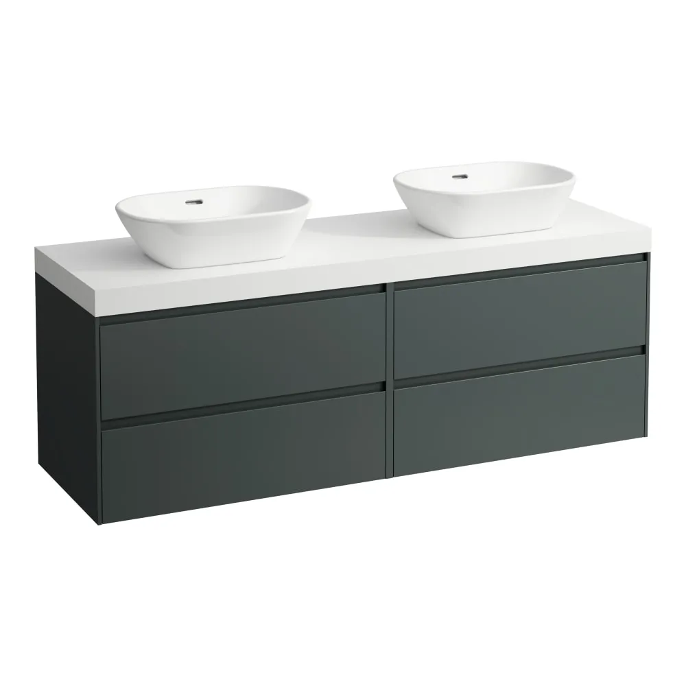 LAUFEN LANI Modulární sestava 1600, umyvadlová deska 65 mm (.260 bílá mat), s výřezy vlevo a vpravo, se 4 zásuvkami: zásuvkový element 800 pravý + zásuvkový element 800 levý 1570 x 495 x 580 mm #H4045941122661 - 266 - Šedá traffic