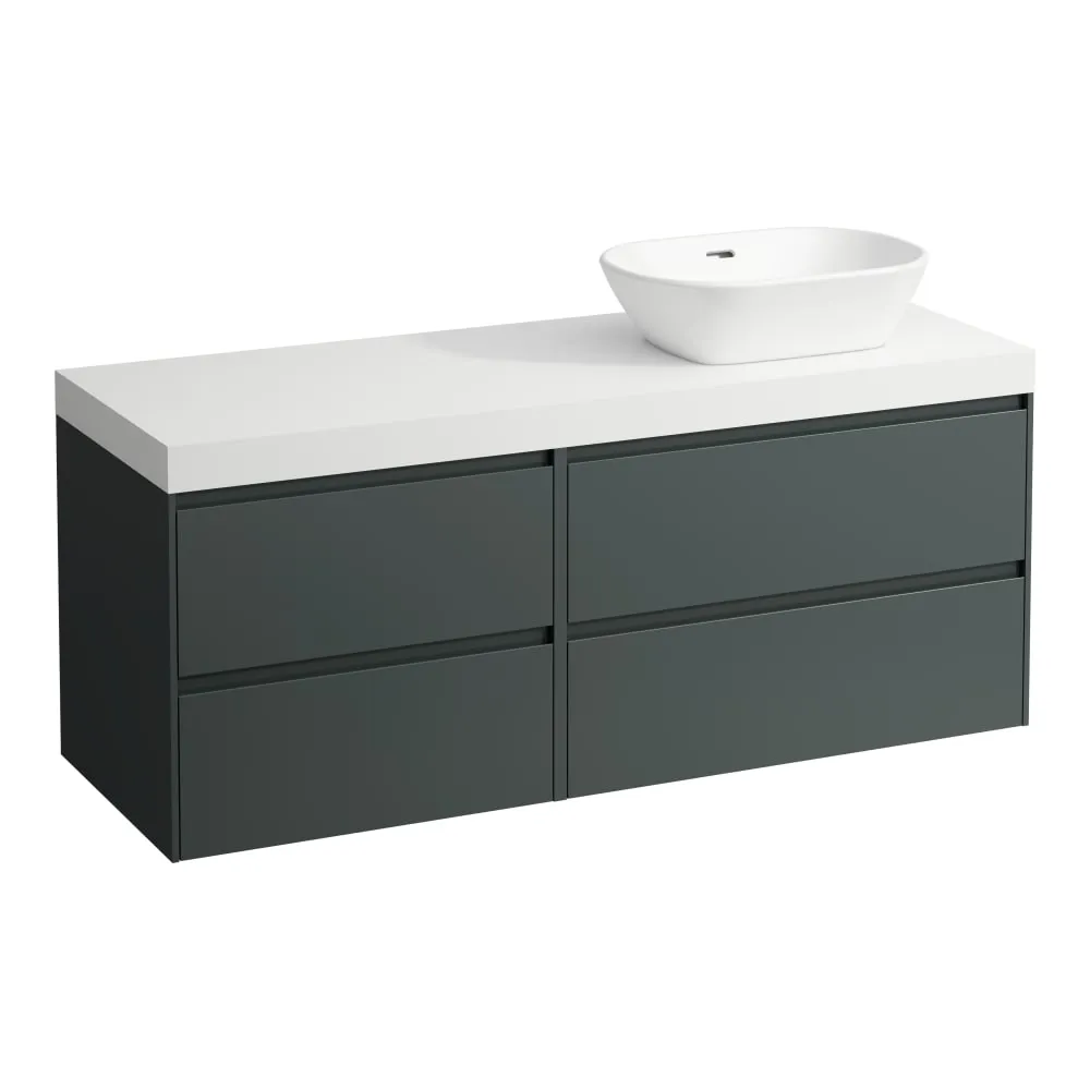 LAUFEN LANI Modulární sestava 1400, umyvadlová deska 65 mm (.260 bílá mat), s výřezem vpravo, se 4 zásuvkami: zásuvkový element 800 pravý + zásuvkový element 600 levý 1370 x 495 x 580 mm #H4045831122661 - 266 - Šedá traffic