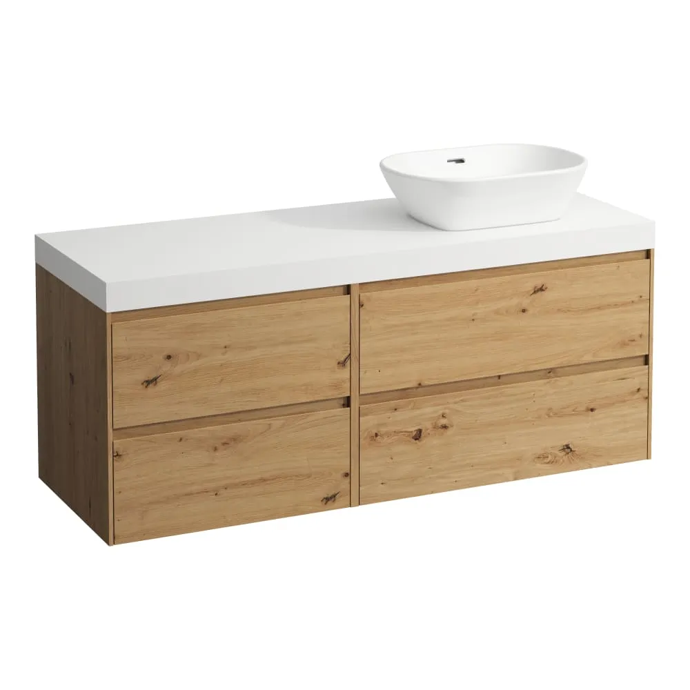 LAUFEN LANI Modular 1400, deska umyvadla 65 mm (.260 bílá matná), výřez vpravo, 4 zásuvky: prvek 800 vpravo + prvek 600 vlevo 1370 x 495 x 580 mm #H4045831122671 - 267 – divoký dub