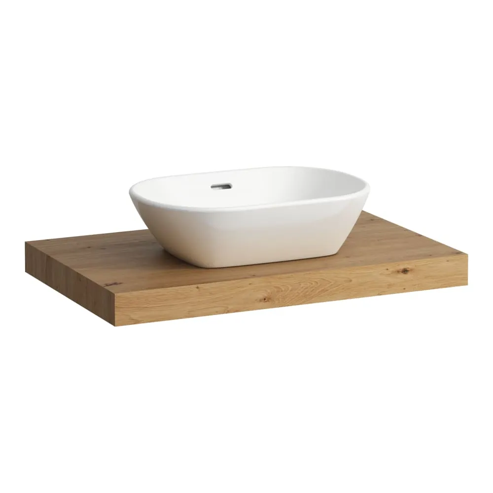 LAUFEN LANI Umyvadlová deska 800, s výřezem uprostřed, tloušťka: 65 mm, vč. 2 nástěnných držáků 785 x 495 x 65 mm #H4046511122671 - 267 - Divoký dub