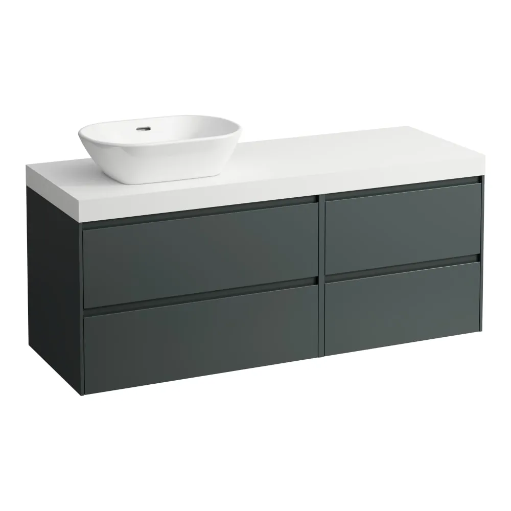 LAUFEN LANI Modulární sestava 1400, umyvadlová deska 65 mm (.260 bílá mat), s výřezem vlevo, se 4 zásuvkami: zásuvkový element 800 levý + zásuvkový element 600 pravý 1370 x 495 x 580 mm #H4045821122661 - 266 - Šedá traffic