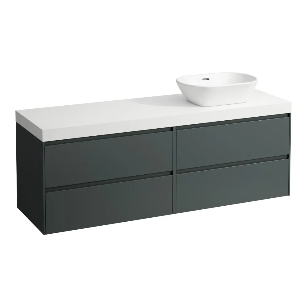 LAUFEN LANI Modulární sestava 1600, umyvadlová deska 65 mm (.260 bílá mat), s výřezem vpravo, se 4 zásuvkami: zásuvkový element 800 pravý + zásuvkový element 800 levý 1570 x 495 x 580 mm #H4045931122661 - 266 - Šedá traffic