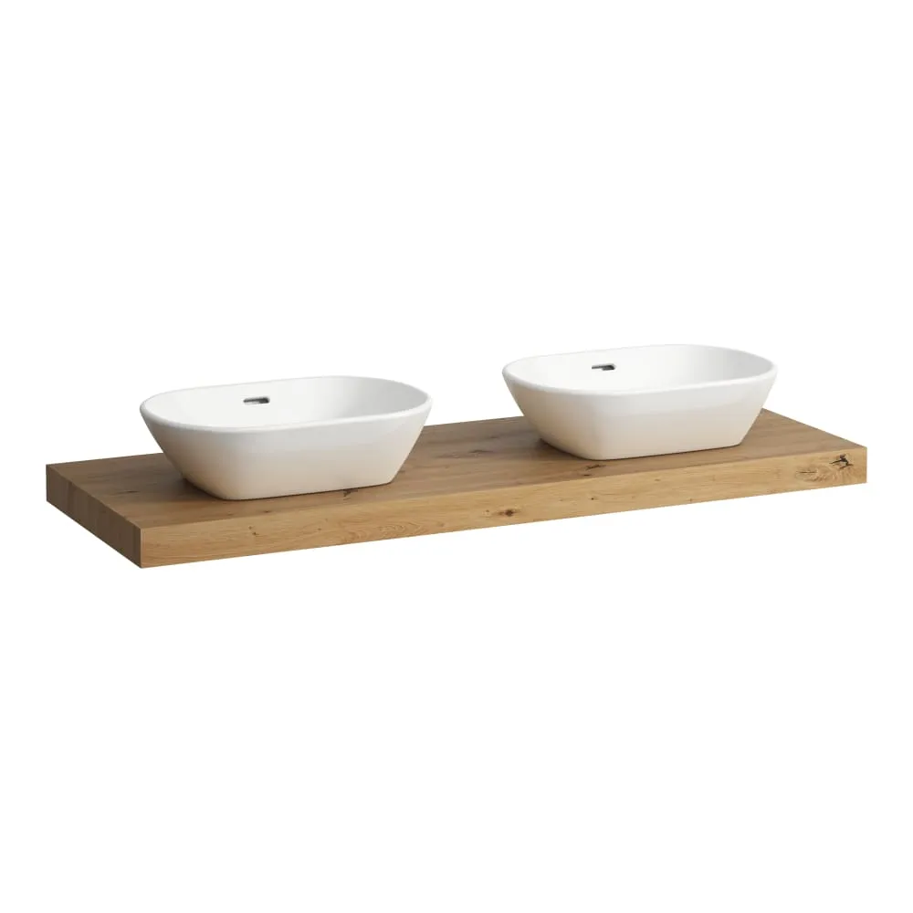 LAUFEN LANI Umyvadlová deska 1400, s výřezy vlevo a vpravo, tloušťka: 65 mm, vč. 3 nástěnných držáků 1370 x 495 x 65 mm #H4046841122671 - 267 - Divoký dub