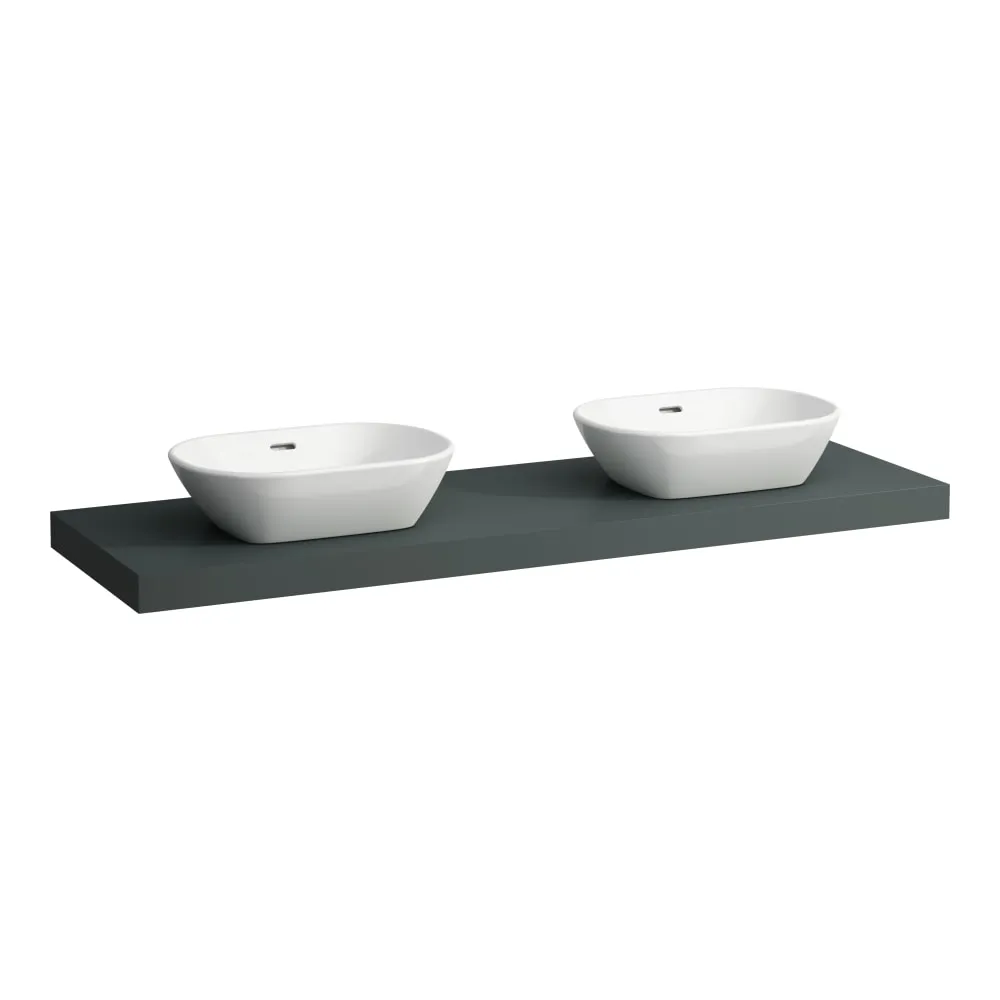 LAUFEN LANI Umyvadlová deska 1600, s výřezy vlevo a vpravo, tloušťka: 65 mm, vč. 3 nástěnných držáků 1570 x 495 x 65 mm #H4046941122661 - 266 - Šedá traffic