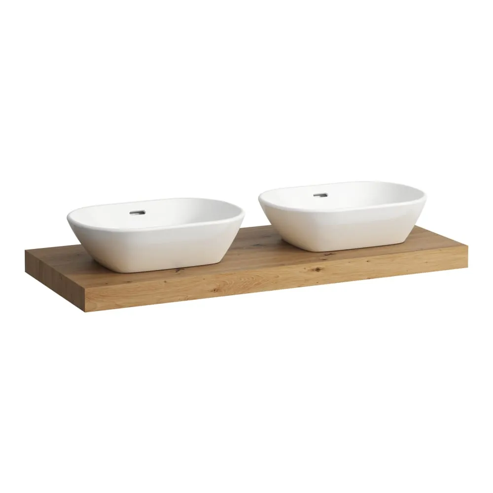 LAUFEN LANI Umyvadlová deska 1200, s výřezy vlevo a vpravo, tloušťka: 65 mm, vč. 2 nástěnných držáků 1185 x 495 x 65 mm #H4046741122671 - 267 - Divoký dub