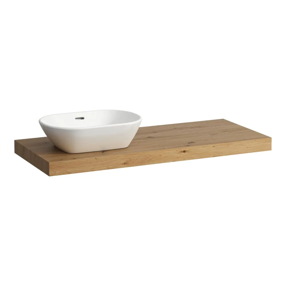 LAUFEN LANI Umyvadlová deska 1200, s výřezem vlevo, tloušťka: 65 mm, vč. 2 nástěnných držáků 1185 x 495 x 65 mm #H4046721122671 - 267 - Divoký dub