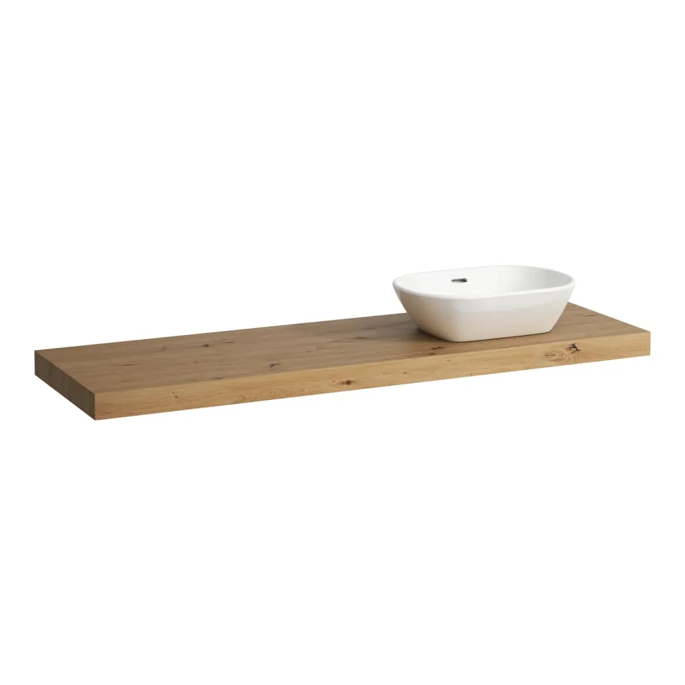 LAUFEN LANI Umyvadlová deska 1600, s výřezem vpravo, tloušťka: 65 mm, vč. 3 nástěnných držáků 1570 x 495 x 65 mm #H4046931122671 - 267 - Divoký dub