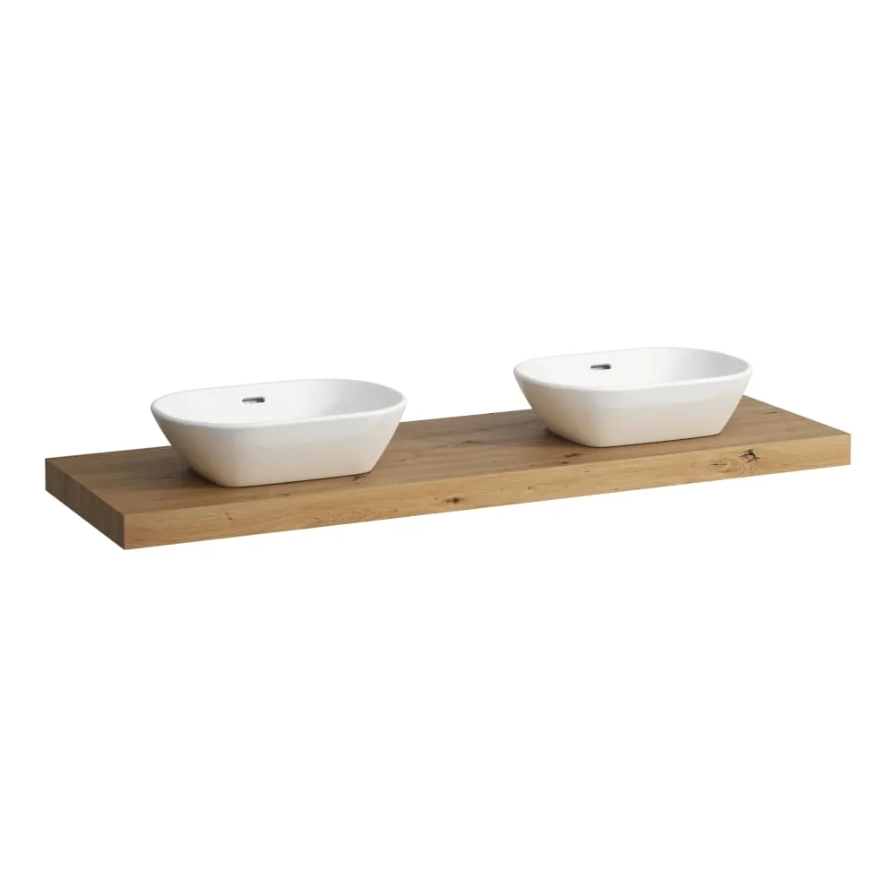 LAUFEN LANI Umyvadlová deska 1600, s výřezy vlevo a vpravo, tloušťka: 65 mm, vč. 3 nástěnných držáků 1570 x 495 x 65 mm #H4046941122671 - 267 - Divoký dub