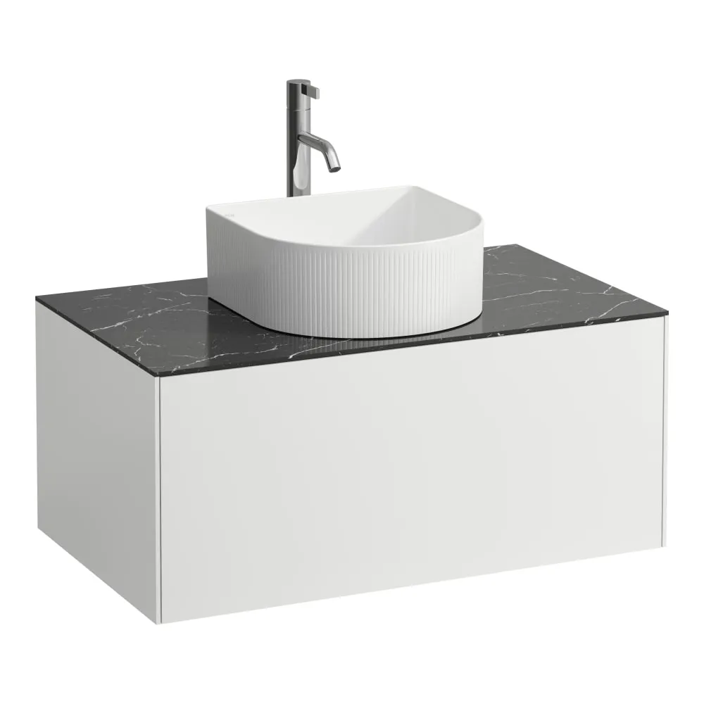 LAUFEN SONAR Skříňka pod umyvadlo, s 1 zásuvkou, pro umyvadlové mísy H812340, H812341, H812342, H812343, s výřezem uprostřed vč. otvoru pro baterii uprostřed 775 x 455 x 340 mm #H4054150341431 - 143 - Bílá mat & nero marquina