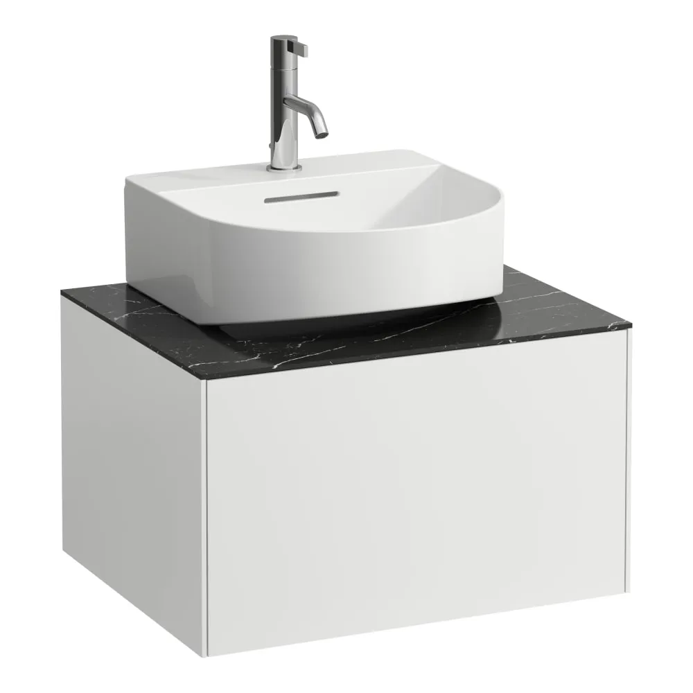 LAUFEN SONAR Skříňka pod umyvadlo, s 1 zásuvkou, pro umývátko H816341, s výřezem uprostřed 575 x 455 x 340 mm #H4054310341431 - 143 - Bílá mat & nero marquina