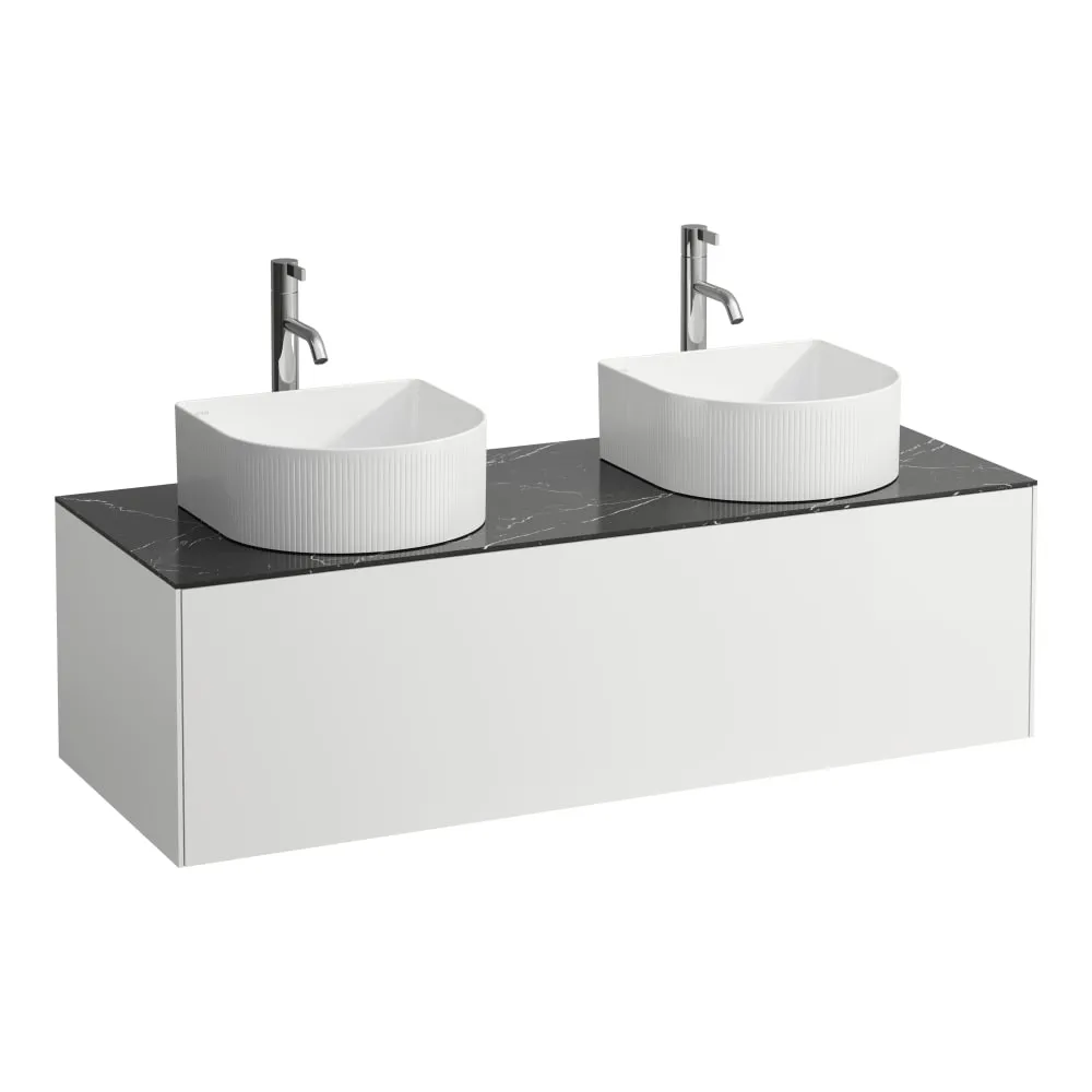 LAUFEN SONAR Skříňka pod umyvadlo, s 1 zásuvkou, pro umyvadlové mísy H812340, H812341, H812342, H812343, s výřezy vlevo a vpravo vč. otvorů pro baterii uprostřed 1175 x 455 x 340 mm #H4054280341431 - 143 - Bílá mat & nero marquina