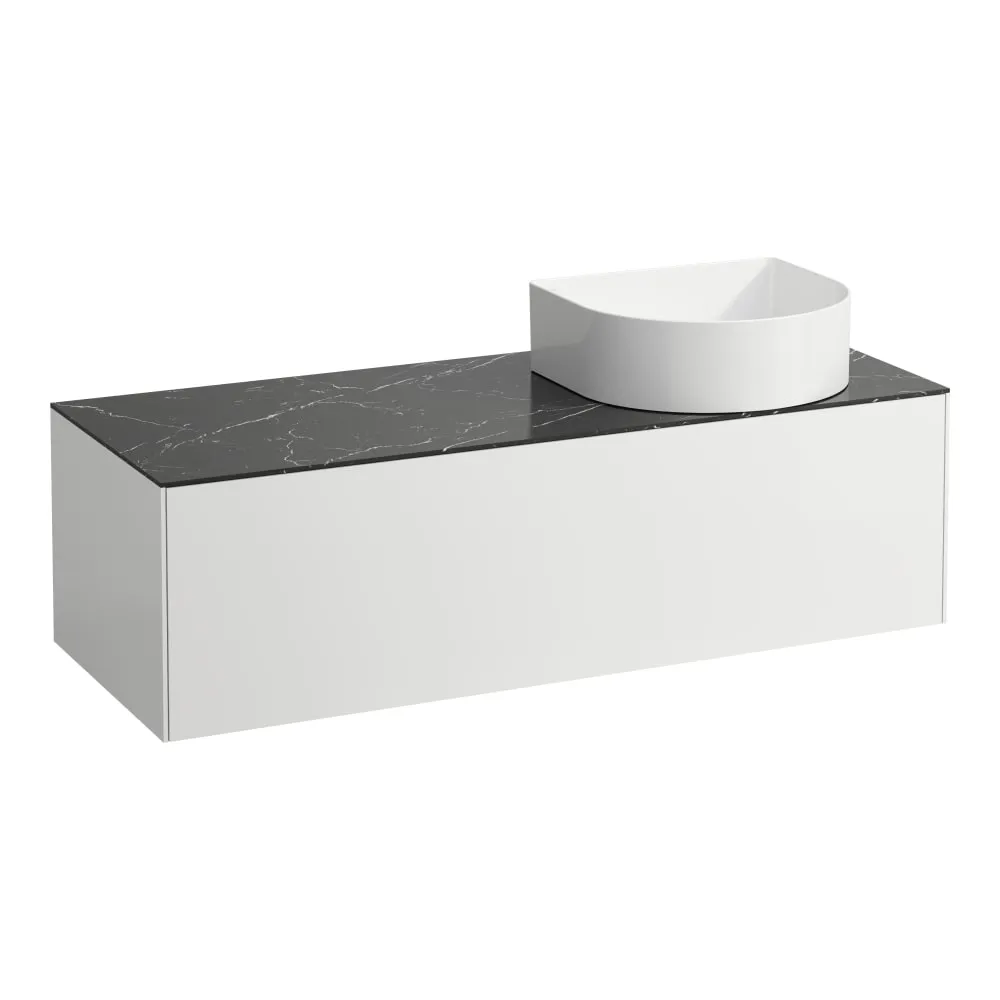 LAUFEN SONAR Skříňka pod umyvadlo, s 1 zásuvkou, pro umyvadlové mísy H812340, H812341, H812342, H812343, s výřezem vpravo 1175 x 455 x 340 mm #H4054230341431 - 143 - Bílá mat & nero marquina