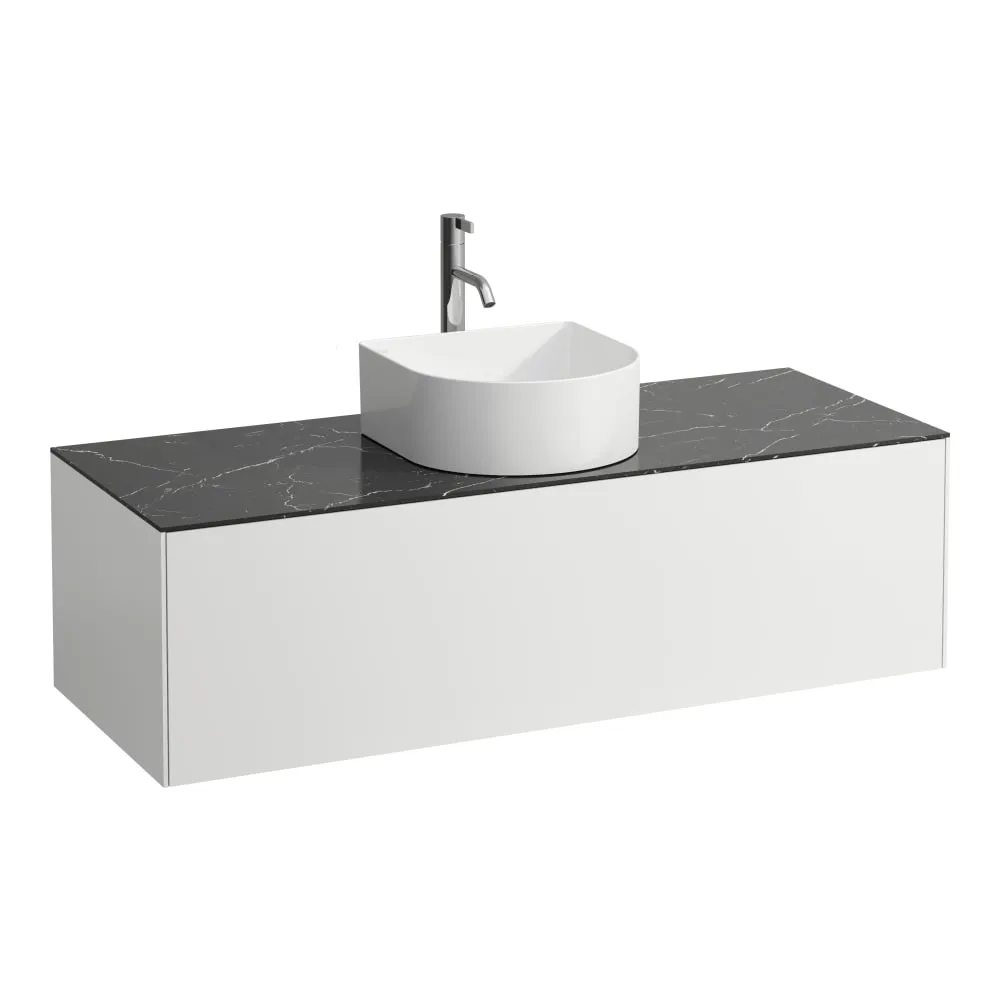 LAUFEN SONAR Skříňka pod umyvadlo, s 1 zásuvkou, pro umyvadlové mísy H812340, H812341, H812342, H812343, s výřezem uprostřed vč. otvoru pro baterii uprostřed 1175 x 455 x 340 mm #H4054250341431 - 143 - Bílá mat & nero marquina