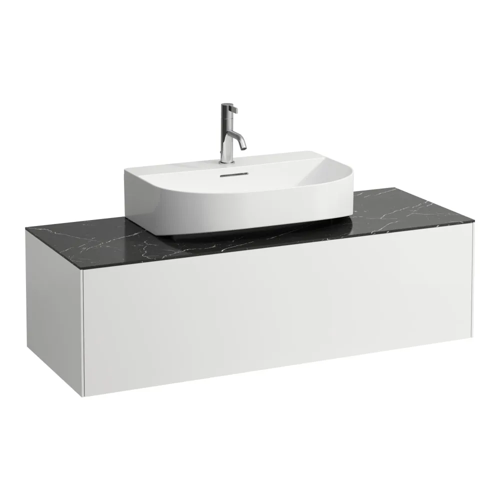 LAUFEN SONAR Skříňka pod umyvadlo, s 1 zásuvkou, pro umývátka H816341, H816342, s výřezem uprostřed 1175 x 455 x 340 mm #H4054510341431 - 143 - Bílá mat & nero marquina