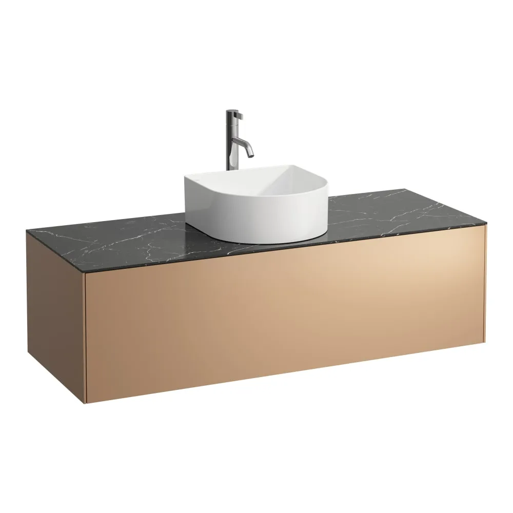 LAUFEN SONAR Skříňka pod umyvadlo, s 1 zásuvkou, pro umyvadlové mísy H812340, H812341, H812342, H812343, s výřezem uprostřed vč. otvoru pro baterii uprostřed 1175 x 455 x 340 mm #H4054250341411 - 141 - Měď & nero marquina