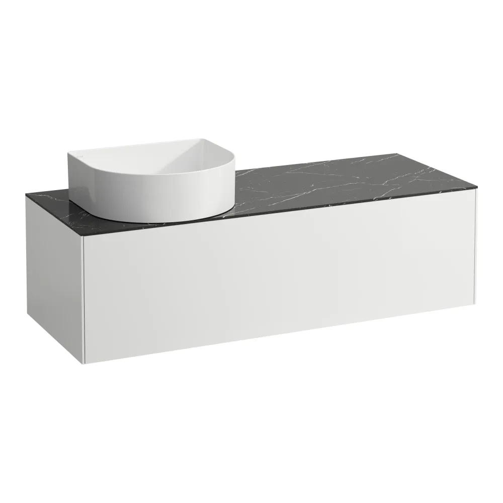 LAUFEN SONAR Skříňka pod umyvadlo, s 1 zásuvkou, pro umyvadlové mísy H812340, H812341, H812342, H812343, s výřezem vlevo 1175 x 455 x 340 mm #H4054220341431 - 143 - Bílá mat & nero marquina