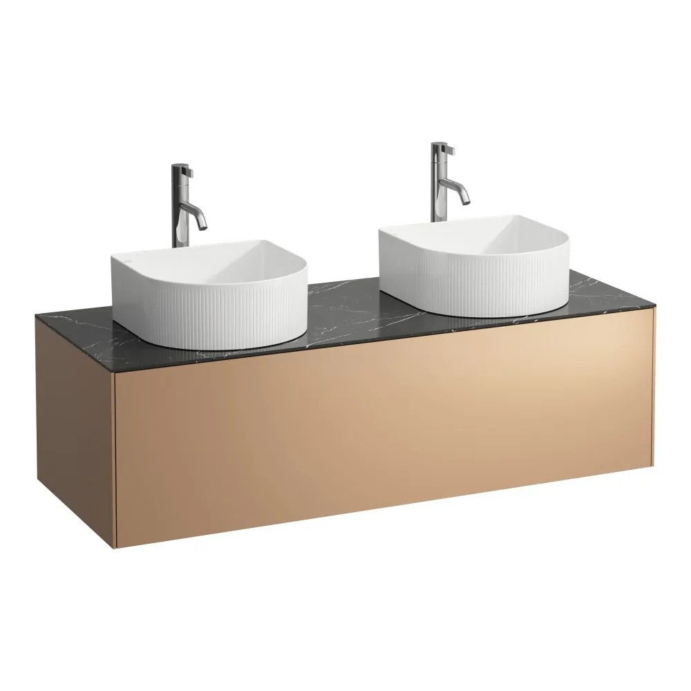 LAUFEN SONAR Skříňka pod umyvadlo, s 1 zásuvkou, pro umyvadlové mísy H812340, H812341, H812342, H812343, s výřezy vlevo a vpravo vč. otvorů pro baterii uprostřed 1175 x 455 x 340 mm #H4054280341411 - 141 - Měď & nero marquina