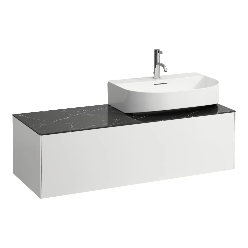 LAUFEN SONAR Skříňka pod umyvadlo, s 1 zásuvkou, pro umývátka H816341, H816342, s výřezem vpravo 1175 x 455 x 340 mm #H4054530341431 - 143 - Bílá mat & nero marquina