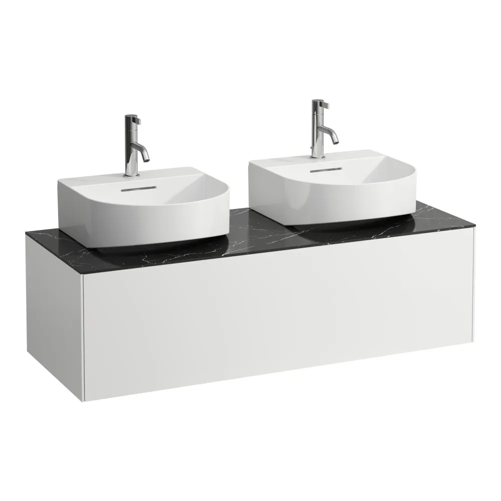 LAUFEN SONAR Skříňka pod umyvadlo, s 1 zásuvkou, pro umývátka H816341, s výřezy vlevo a vpravo 1175 x 455 x 340 mm #H4054540341431 - 143 - Bílá mat & nero marquina