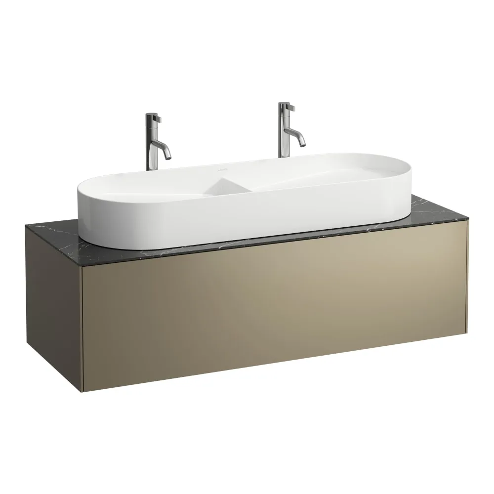 LAUFEN SONAR Skříňka pod umyvadlo, s 1 zásuvkou, pro umyvadlové mísy H812348, H812349, s výřezem uprostřed 1175 x 455 x 340 mm #H4054710341421 - 142 - Titan & nero marquina