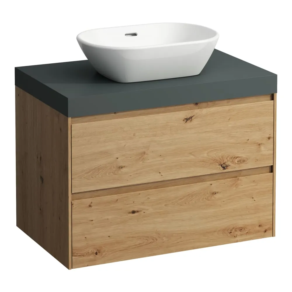 LAUFEN LANI Modulární sestava 800, umyvadlová deska 65 mm (.266 šedá traffic), s výřezem uprostřed, se 2 zásuvkami 785 x 495 x 580 mm #H4055511122671 - 267 - Divoký dub