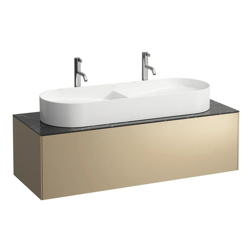LAUFEN SONAR Skříňka pod umyvadlo, s 1 zásuvkou, pro umyvadlové mísy H812348, H812349, s výřezem uprostřed 1175 x 455 x 340 mm #H4054710341401 - 140 - Zlato & nero marquina