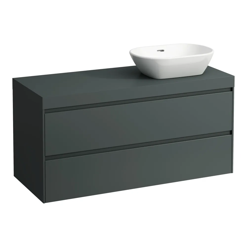 LAUFEN LANI Modulární sestava 1200, umyvadlová deska 65 mm (.266 šedá traffic), s výřezem vpravo, se 2 zásuvkami 1185 x 495 x 580 mm #H4055731122661 - 266 - Šedá traffic
