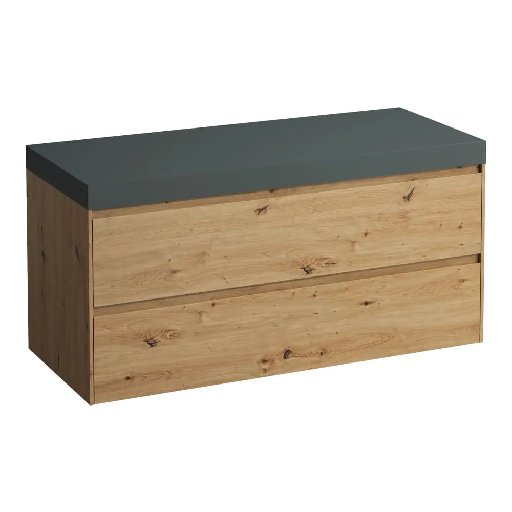 LAUFEN LANI Modulární sestava 1200, umyvadlová deska 65 mm (.266 šedá traffic), bez výřezu, se 2 zásuvkami 1185 x 495 x 580 mm #H4055701122671 - 267 - Divoký dub
