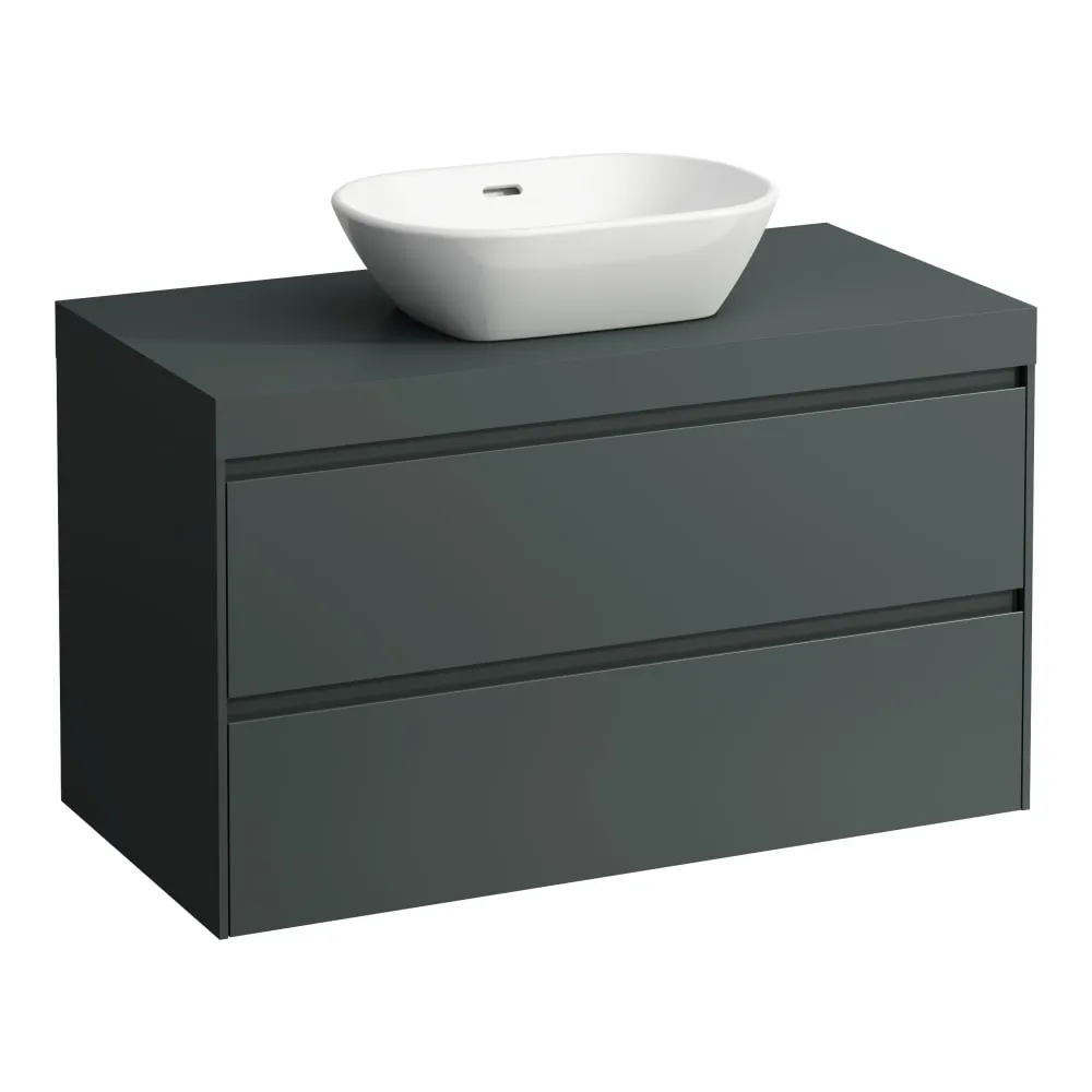 LAUFEN LANI Modulární sestava 1000, umyvadlová deska 65 mm (.266 šedá traffic), s výřezem uprostřed, se 2 zásuvkami 985 x 495 x 580 mm #H4055611122661 - 266 - Šedá traffic