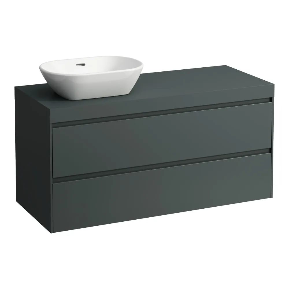 LAUFEN LANI Modulární sestava 1200, umyvadlová deska 65 mm (.266 šedá traffic), s výřezem vlevo, se 2 zásuvkami 1185 x 495 x 580 mm #H4055721122661 - 266 - Šedá traffic