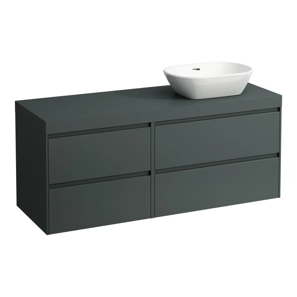 LAUFEN LANI Modulární sestava 1400, umyvadlová deska 65 mm (.266 šedá traffic), s výřezem vpravo, se 4 zásuvkami: zásuvkový element 800 pravý + zásuvkový element 600 levý 1370 x 495 x 580 mm #H4055831122661 - 266 - Šedá traffic