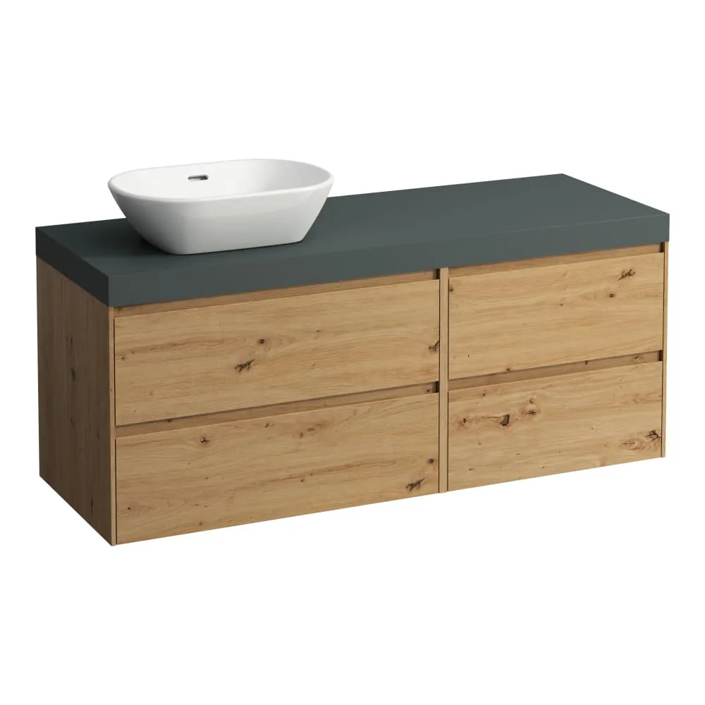 LAUFEN LANI Modulární sestava 1400, umyvadlová deska 65 mm (.266 šedá traffic), s výřezem vlevo, se 4 zásuvkami: zásuvkový element 800 levý + zásuvkový element 600 pravý 1370 x 495 x 580 mm #H4055821122671 - 267 - Divoký dub
