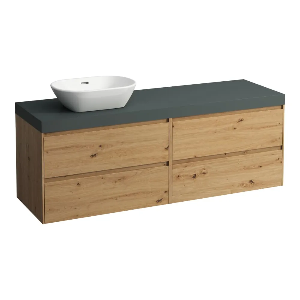 LAUFEN LANI Modulární sestava 1600, umyvadlová deska 65 mm (.266 šedá traffic), s výřezem vlevo, se 4 zásuvkami: zásuvkový element 800 pravý + zásuvkový element 800 levý 1570 x 495 x 580 mm #H4055921122671 - 267 - Divoký dub