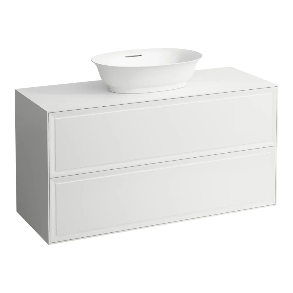LAUFEN THE NEW CLASSIC Skříňka pod umyvadlo 1200, se 2 zásuvkami, s výřezem uprostřed, pro umyvadlové mísy H812852, H812853 1175 x 455 x 600 mm #H4060220856311 - 631 - Bílá lesk