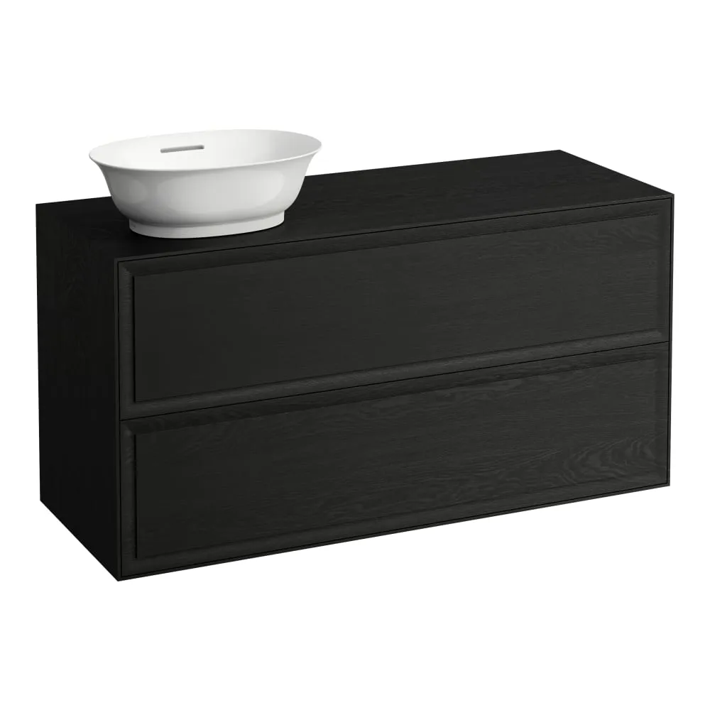 LAUFEN THE NEW CLASSIC Skříňka pod umyvadlo, se 2 zásuvkami, s výřezem vlevo, pro umyvadlové mísy H812852, H812853 1175 x 455 x 600 mm #H4060830856281 - 628 - Černěný dub