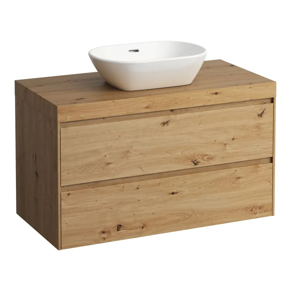 LAUFEN LANI Modulární sestava 1000, umyvadlová deska 65 mm (.267 divoký dub), s výřezem uprostřed, se 2 zásuvkami 985 x 495 x 580 mm #H4065611122671 - 267 - Divoký dub