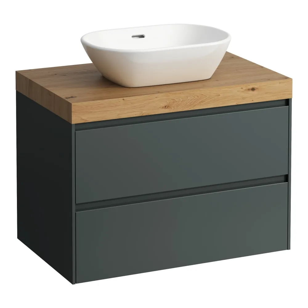 LAUFEN LANI Modulární sestava 800, umyvadlová deska 65 mm (.267 divoký dub), s výřezem uprostřed, se 2 zásuvkami 785 x 495 x 580 mm #H4065511122661 - 266 - Šedá traffic