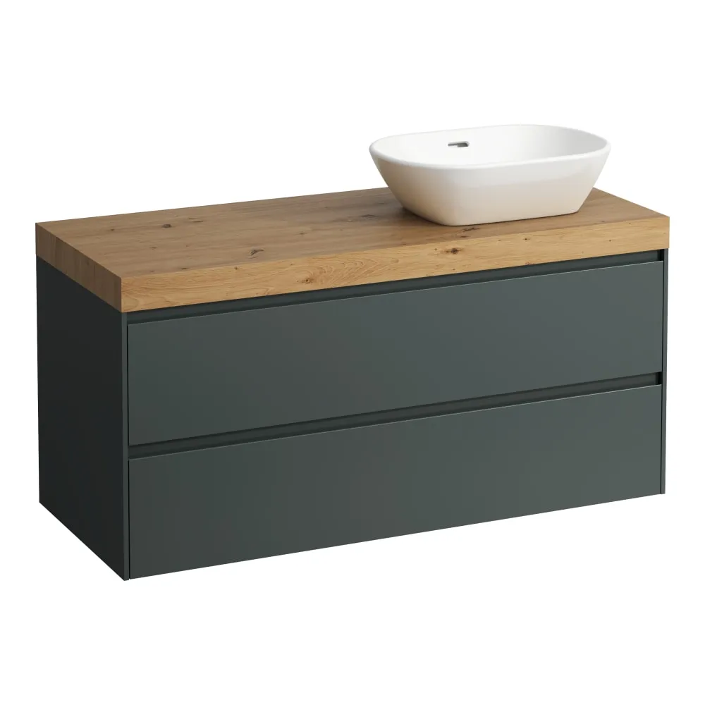 LAUFEN LANI Modulární sestava 1200, umyvadlová deska 65 mm (.267 divoký dub), s výřezem vpravo, se 2 zásuvkami 1185 x 495 x 580 mm #H4065731122661 - 266 - Šedá traffic