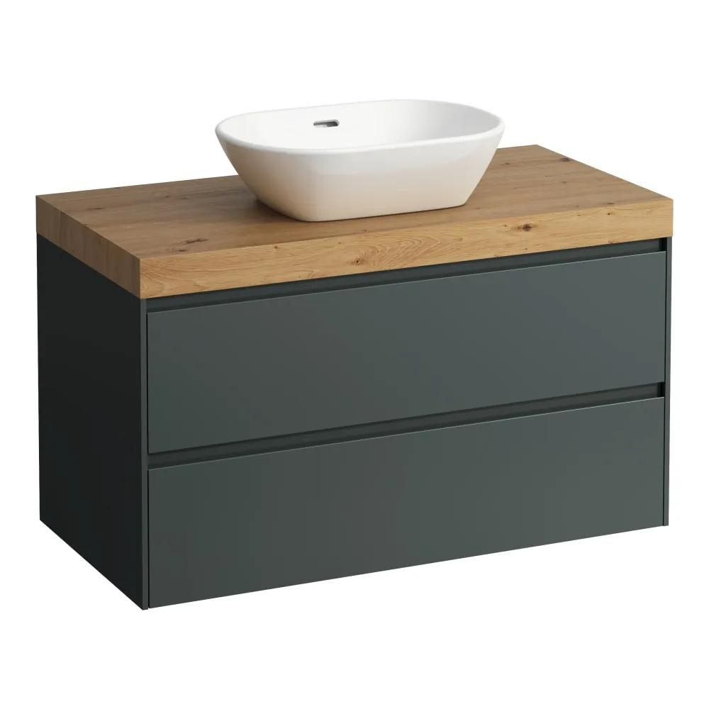 LAUFEN LANI Modulární sestava 1000, umyvadlová deska 65 mm (.267 divoký dub), s výřezem uprostřed, se 2 zásuvkami 985 x 495 x 580 mm #H4065611122661 - 266 - Šedá traffic