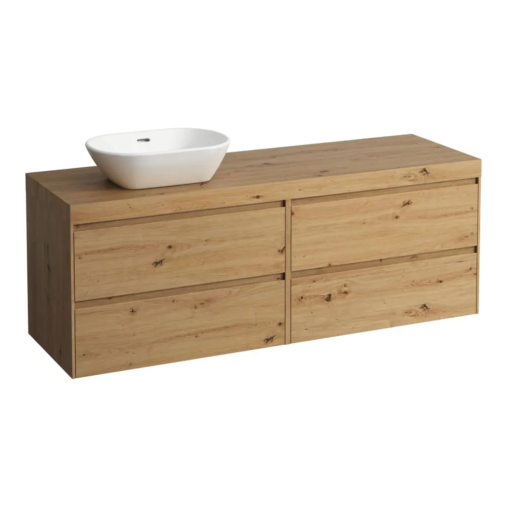 LAUFEN LANI Modulární sestava 1600, umyvadlová deska 65 mm (.267 divoký dub), s výřezem vlevo, se 4 zásuvkami: zásuvkový element 800 pravý + zásuvkový element 800 levý 1570 x 495 x 580 mm #H4065921122671 - 267 - Divoký dub