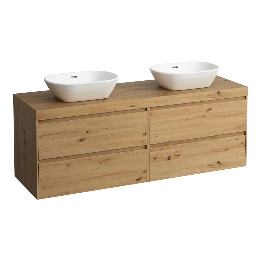 LAUFEN LANI Modulární sestava 1600, umyvadlová deska 65 mm (.267 divoký dub), s výřezy vlevo a vpravo, se 4 zásuvkami: zásuvkový element 800 pravý + zásuvkový element 800 levý 1570 x 495 x 580 mm #H4065941122671 - 267 - Divoký dub
