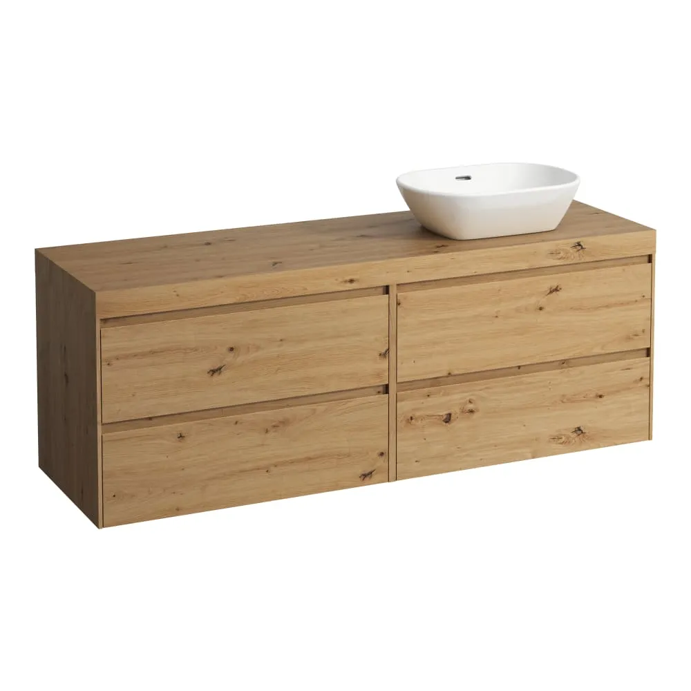 LAUFEN LANI Modulární sestava 1600, umyvadlová deska 65 mm (.267 divoký dub), s výřezem vpravo, se 4 zásuvkami: zásuvkový element 800 pravý + zásuvkový element 800 levý 1570 x 495 x 580 mm #H4065931122671 - 267 - Divoký dub